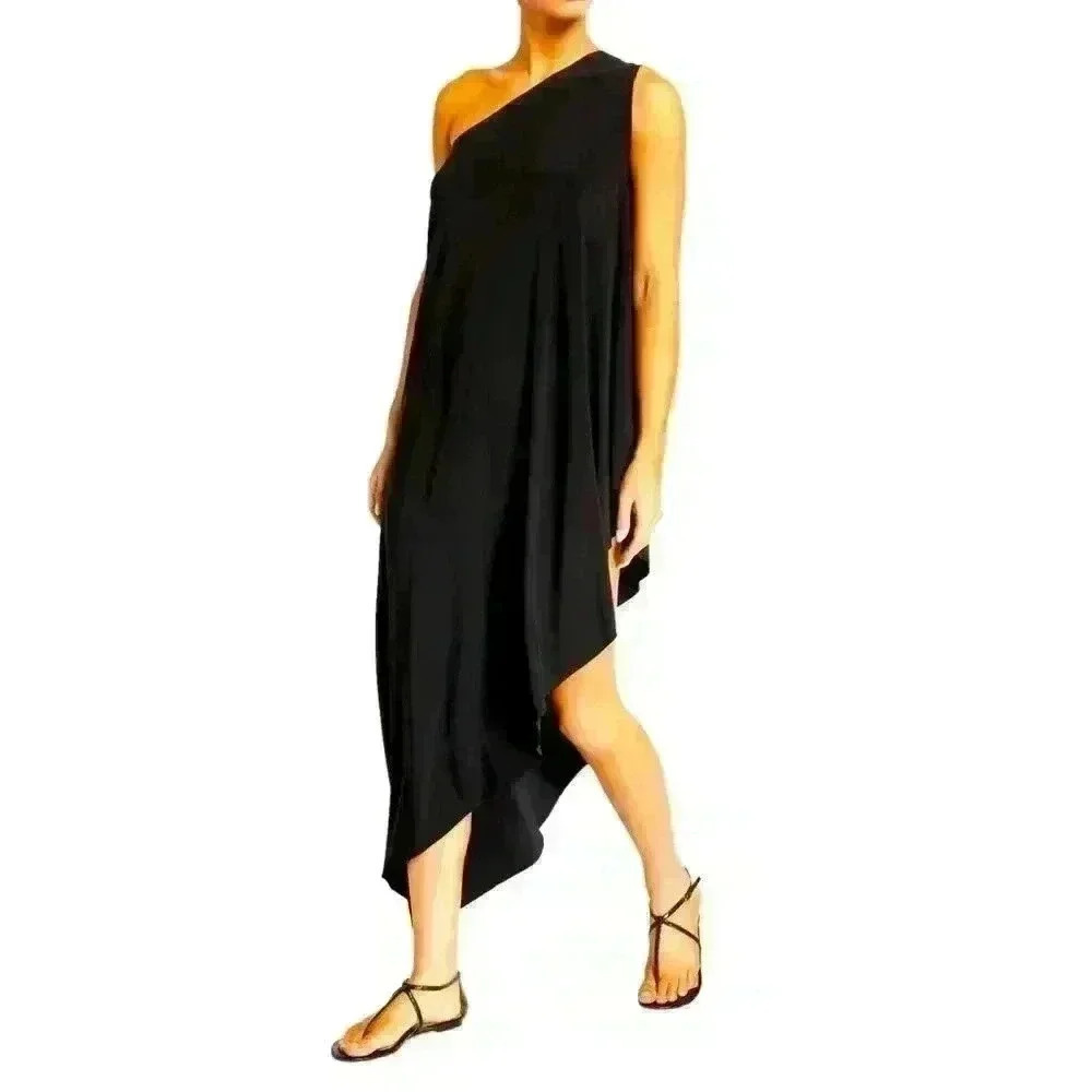 Norma Kamali Black One Shoulder Diagonal Tunic Asymmetrical Dress ST4213LM211001